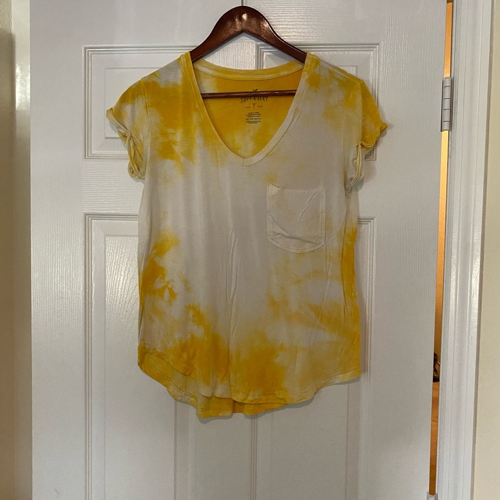 Yellow and white tie dye shirt